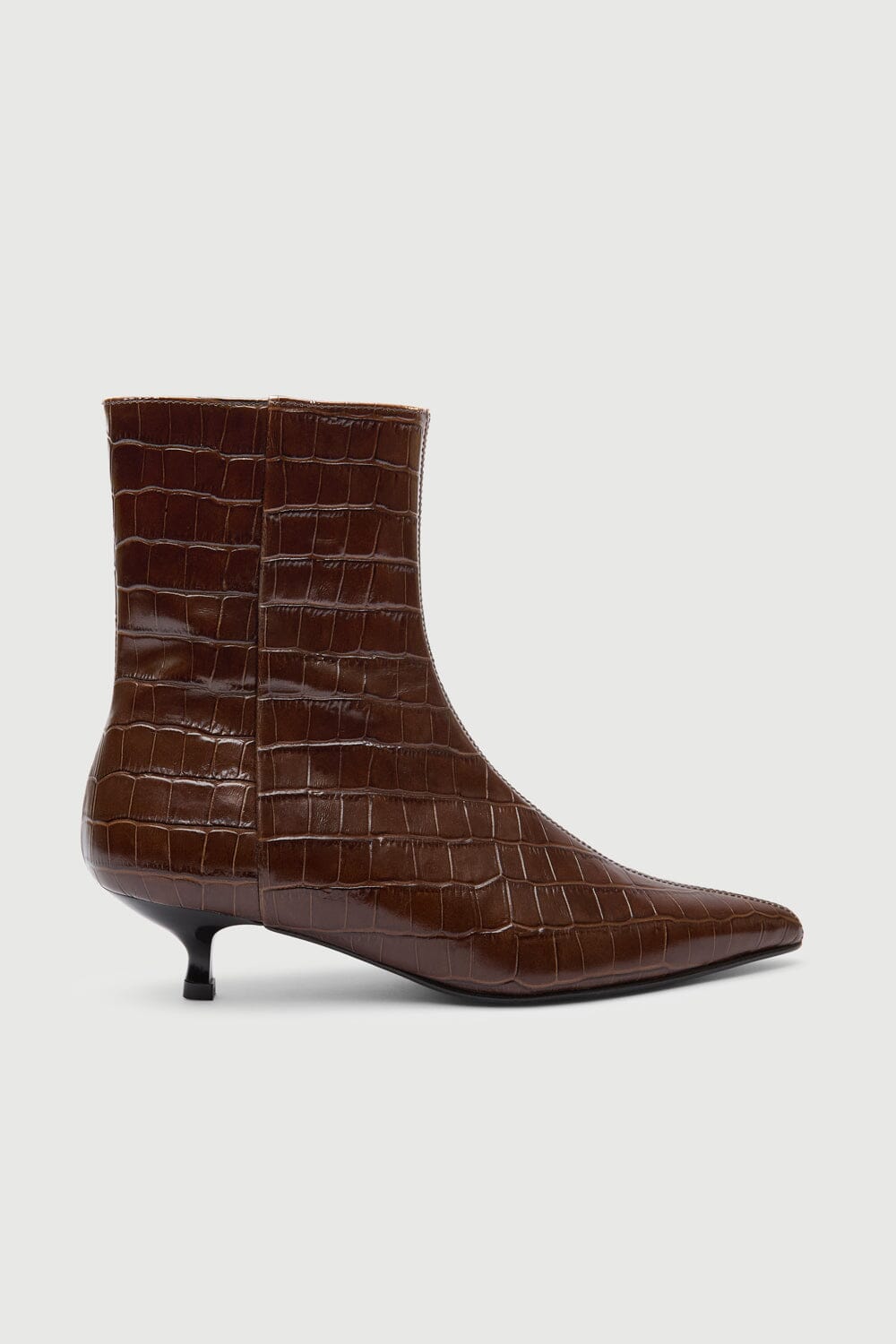 Paula Ankle Boots in Chocolate Croco-effect Leather Booties AUGUSTA 