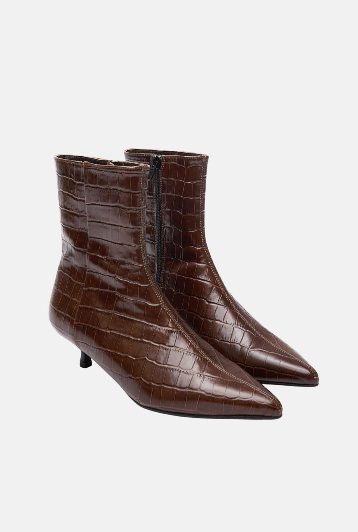 Paula Ankle Boots in Chocolate Croco-effect Leather Booties AUGUSTA 