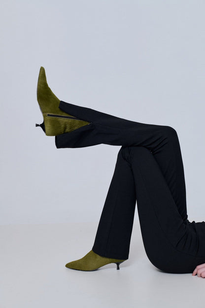 Paula Ankle Boots in Olive Calf Hair Booties AUGUSTA 