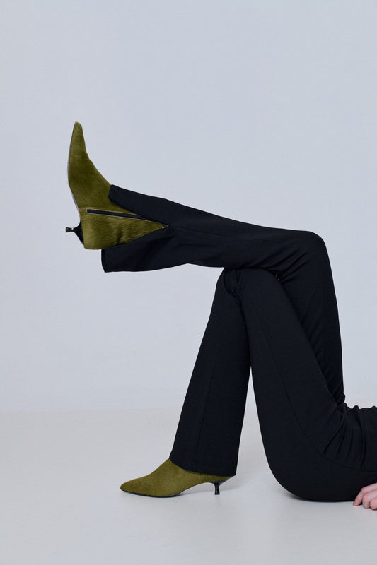 Paula Ankle Boots in Olive Calf Hair Booties AUGUSTA 