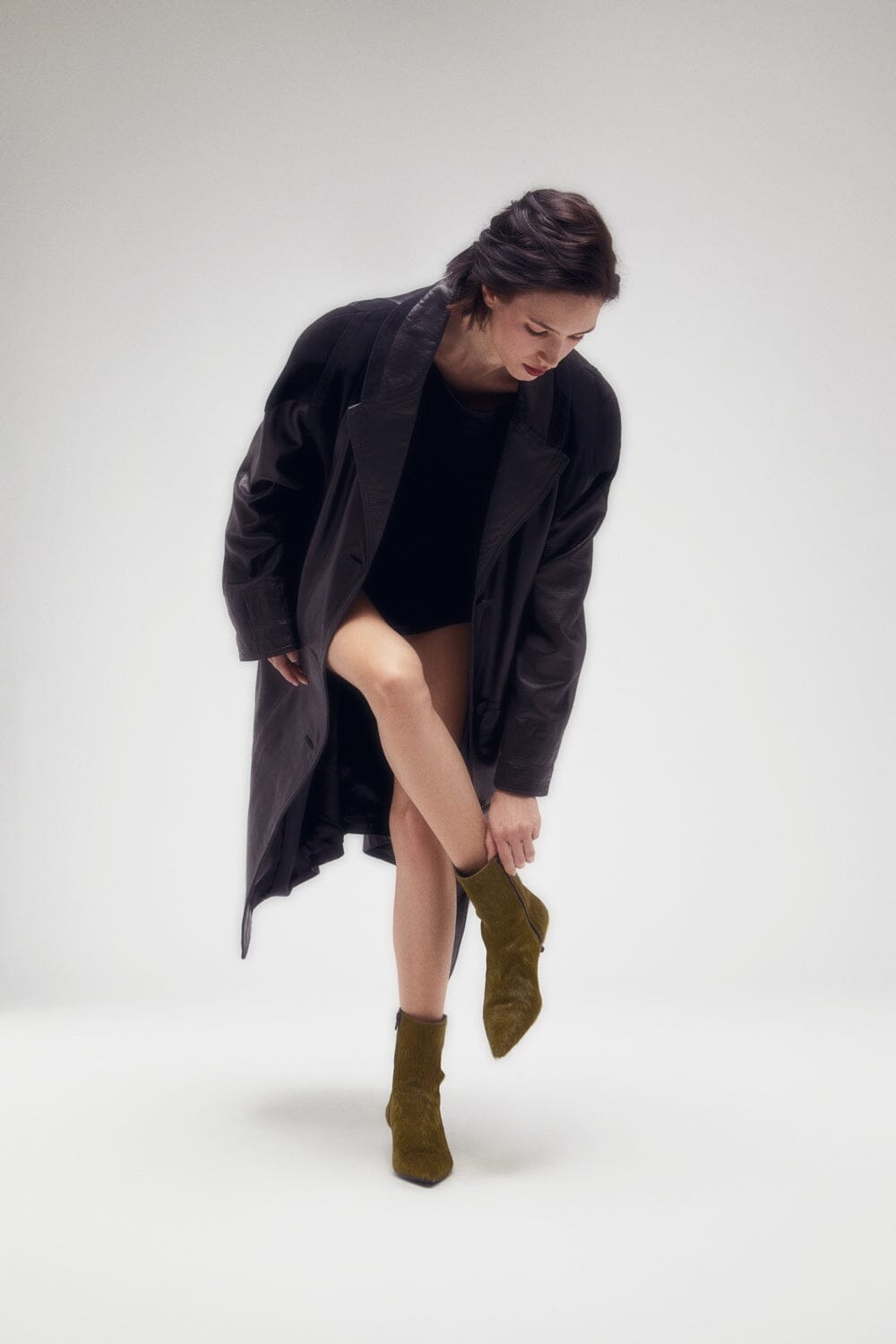 Paula Ankle Boots in Olive Calf Hair Booties AUGUSTA 