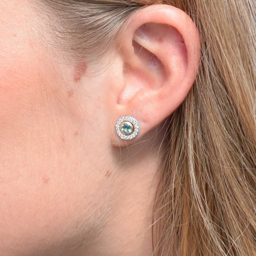 Pendientes Bubbles Oro Amarillo Topacio Azul Earrings Elena Carrera 