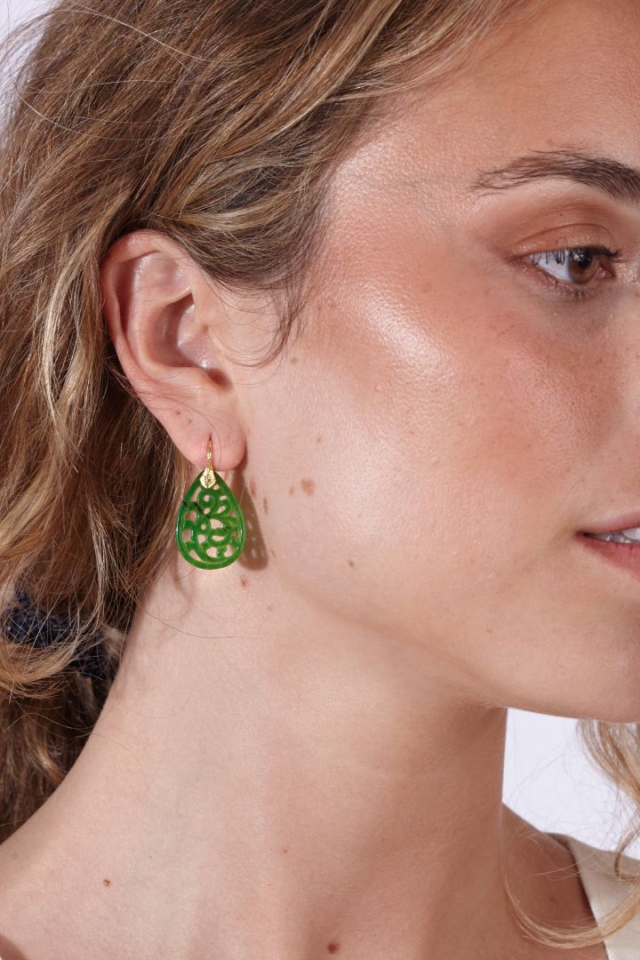 Pendientes Jade Celosía Oro Amarillo 18k Earrings Elena Carrera 