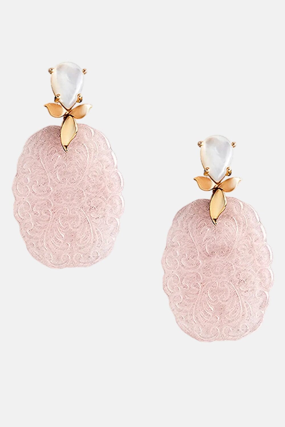 Pendientes Jade Rosa y Madreperla Oro Rosa 18k Earrings Elena Carrera 