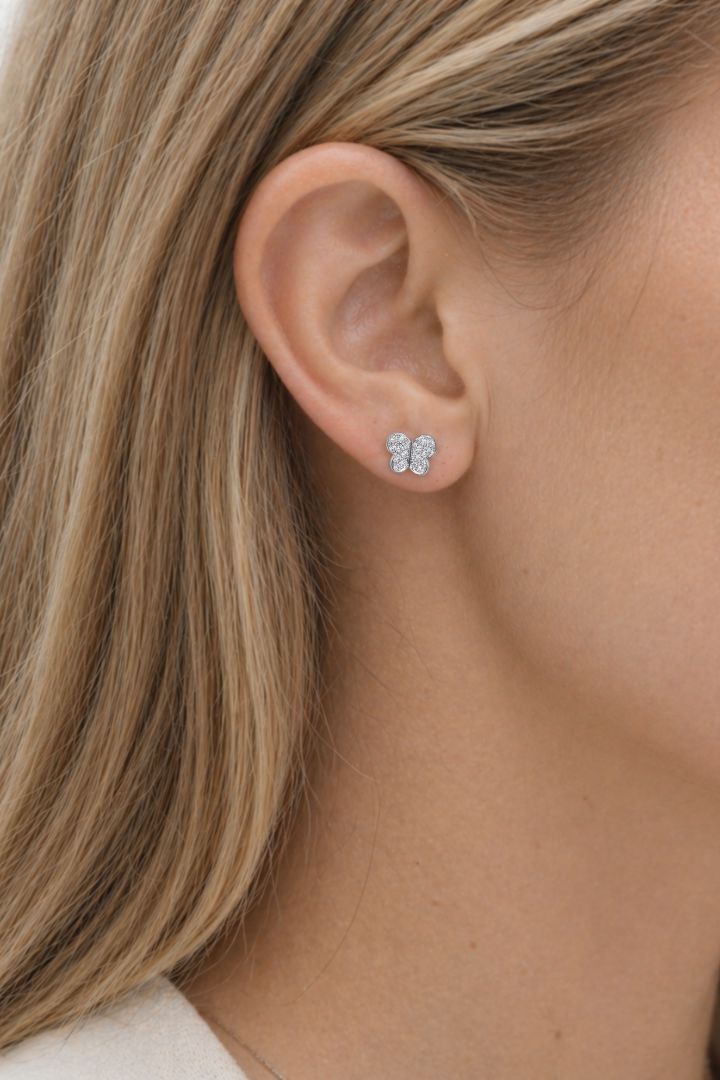 Pendientes Mariposa Pequeños Oro Blanco 18k con Diamantes Earrings Elena Carrera 