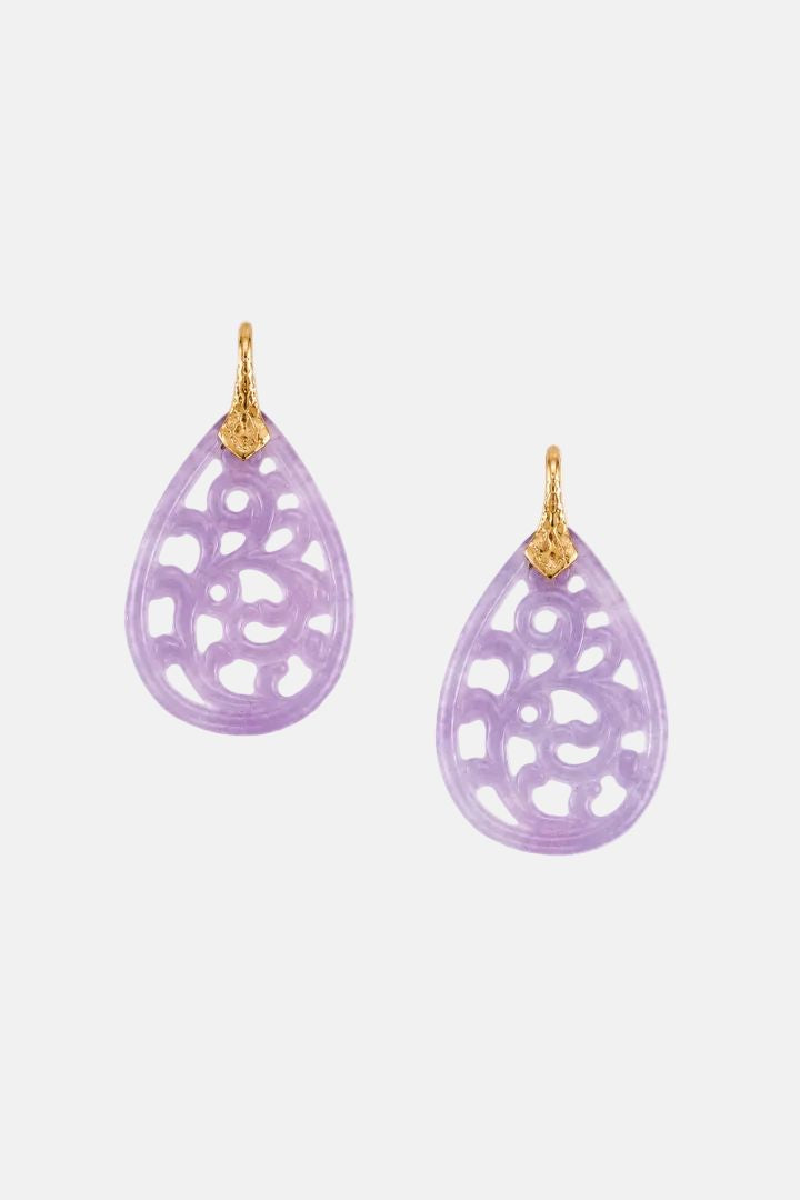 Pendientes Monaquelas — Jade Lavanda Celosía Oro Amarillo 18k Earrings Elena Carrera 