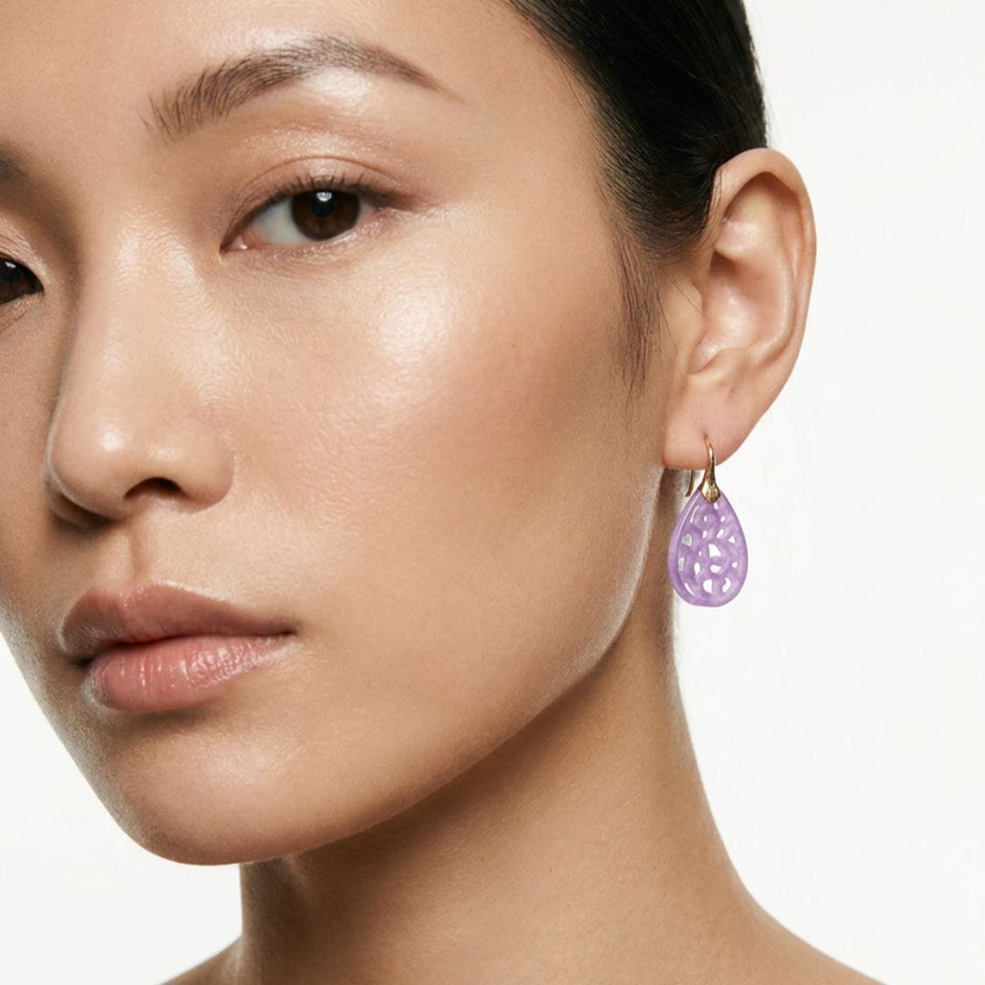 Pendientes Monaquelas — Jade Lavanda Celosía Oro Amarillo 18k Earrings Elena Carrera 