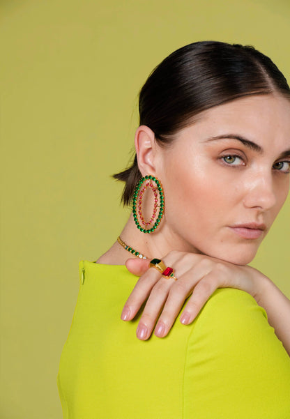 Pendientes Rivoli Fucsia y Verde Earrings LAVANI 