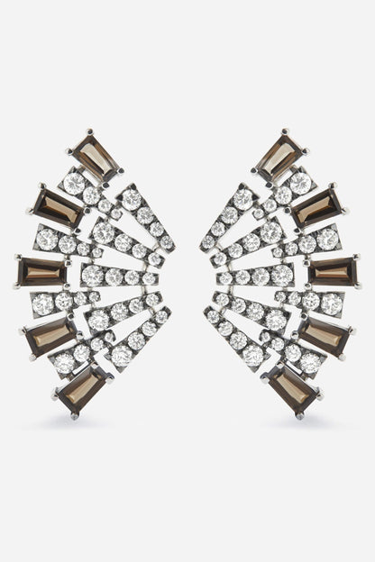 Pendientes Smoky Club L Cuarzo Earrings Gold & Roses 