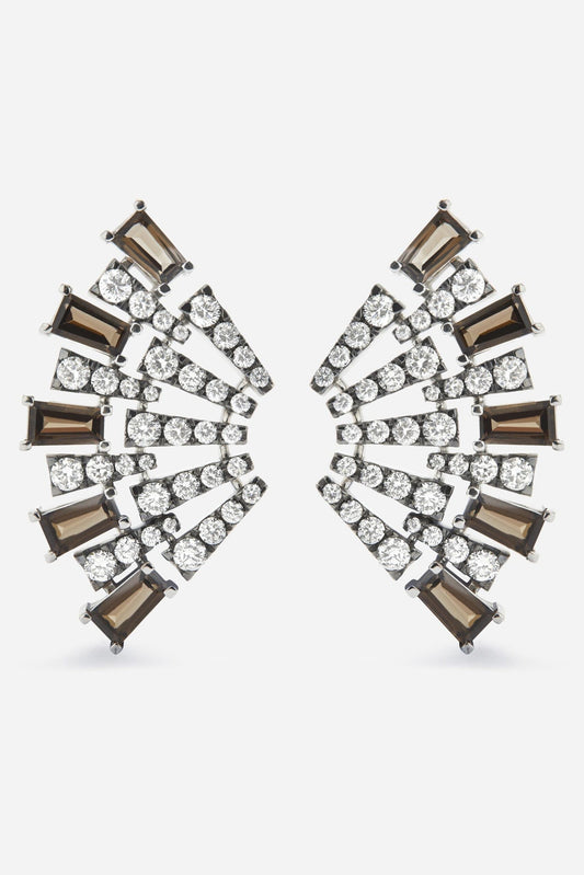 Pendientes Smoky Club L Cuarzo Earrings Gold & Roses 