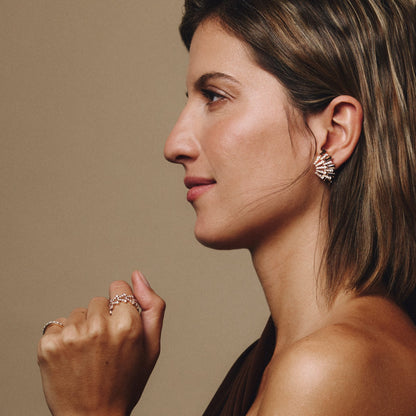 Pendientes Smoky Club L Cuarzo Earrings Gold & Roses 