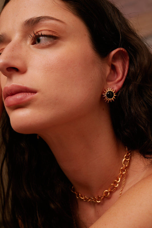 Pendientes Sol Fascinante Ágata Negra Earrings Coolook 