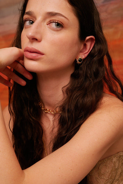 Pendientes Sol Fascinante Ágata Negra Earrings Coolook 