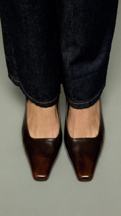 Petra Pumps in Brown Leather Heels AUGUSTA 