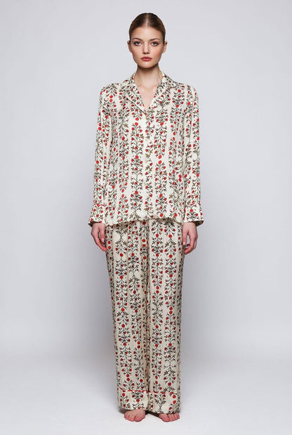 Pijama beige estampado floral rojo Pyjamas Mirto 