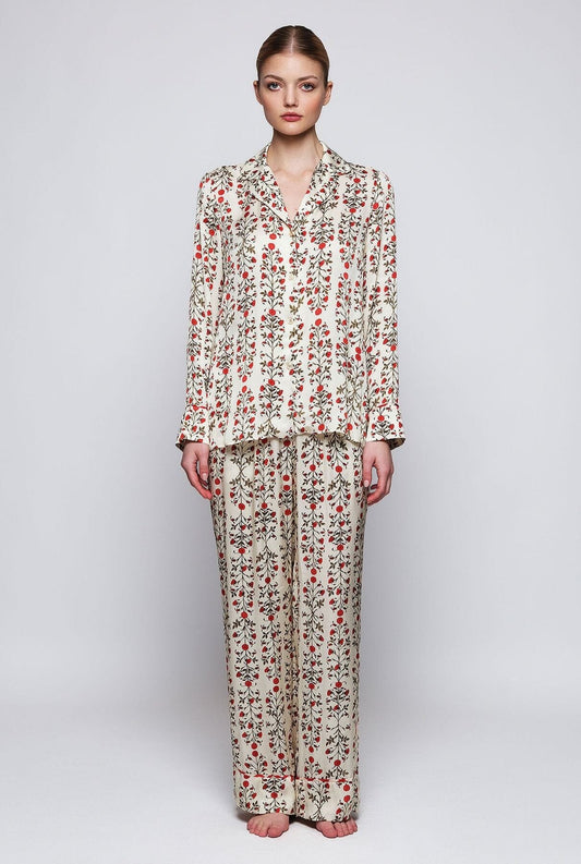 Pijama beige estampado floral rojo Pyjamas Mirto 