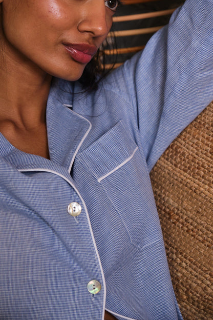 Pijama Largo Pata de Gallo Azulón Pijama de mujer Vicky Bargalló 