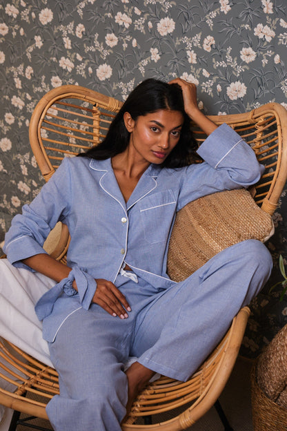 Pijama Largo Pata de Gallo Azulón Pijama de mujer Vicky Bargalló 