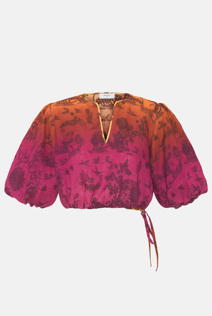 Pink degradé Toile de Jouy linen top Shirts & blouses Mirto 