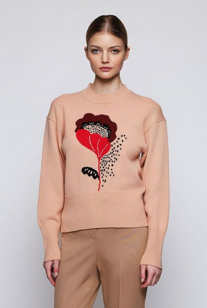 Pink floral jacquard cashmere wool sweater Sweaters Mirto 
