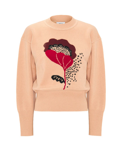 Pink floral jacquard cashmere wool sweater Sweaters Mirto 