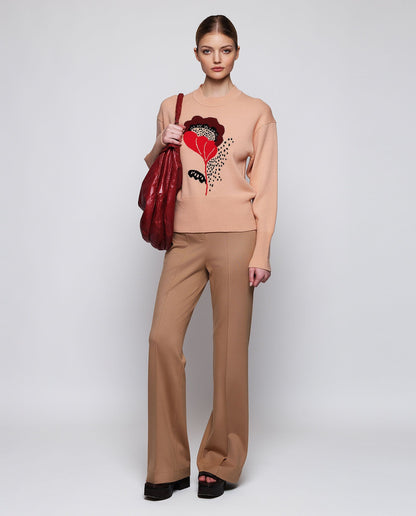 Pink floral jacquard cashmere wool sweater Sweaters Mirto 