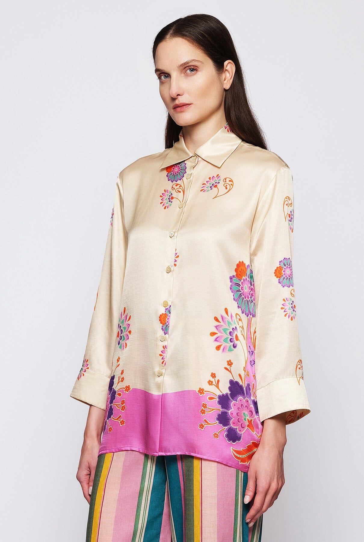 Pink silk blend floral print blouse Shirts & blouses Mirto 