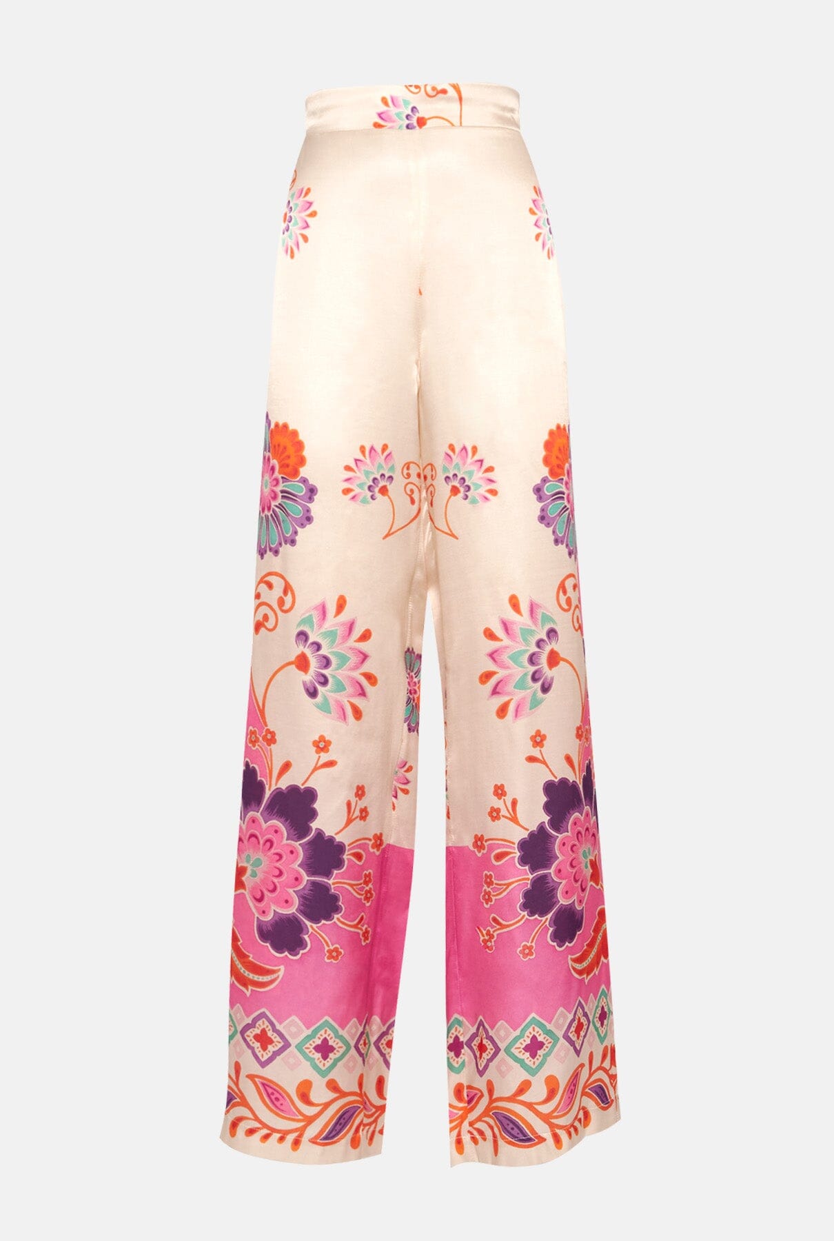Pink silk blend floral print trousers Trousers Mirto 