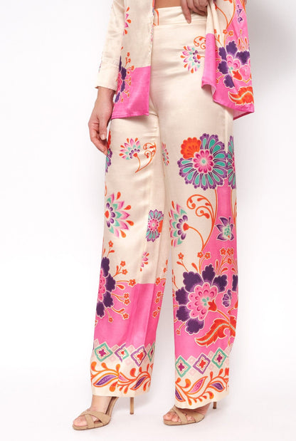Pink silk blend floral print trousers Trousers Mirto 