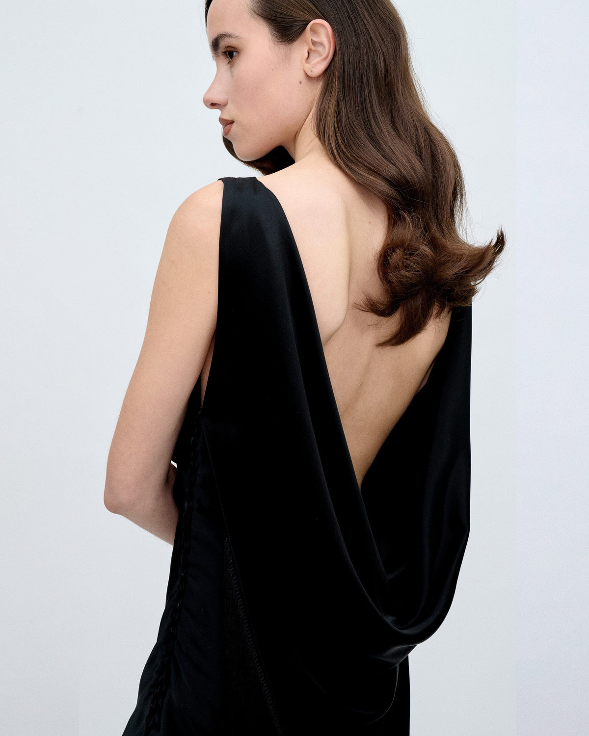 PRE ORDER | Fringed Black Satin Mini Dress Dresses PALOMO SPAIN 