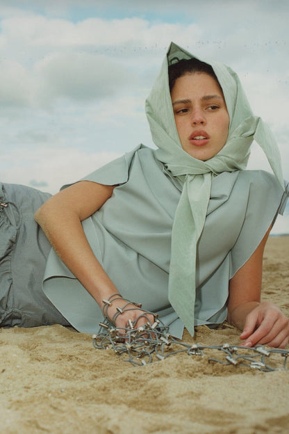 PRE-ORDER | Pearl blue wool 'pañoleta' top Tops and Blouses Boscoier 