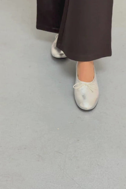 Ava Ballet Flats in Silver Leather