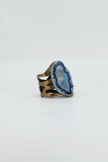 Pulsera Mar Dorada Ágata Azul Bracelets Ecue 