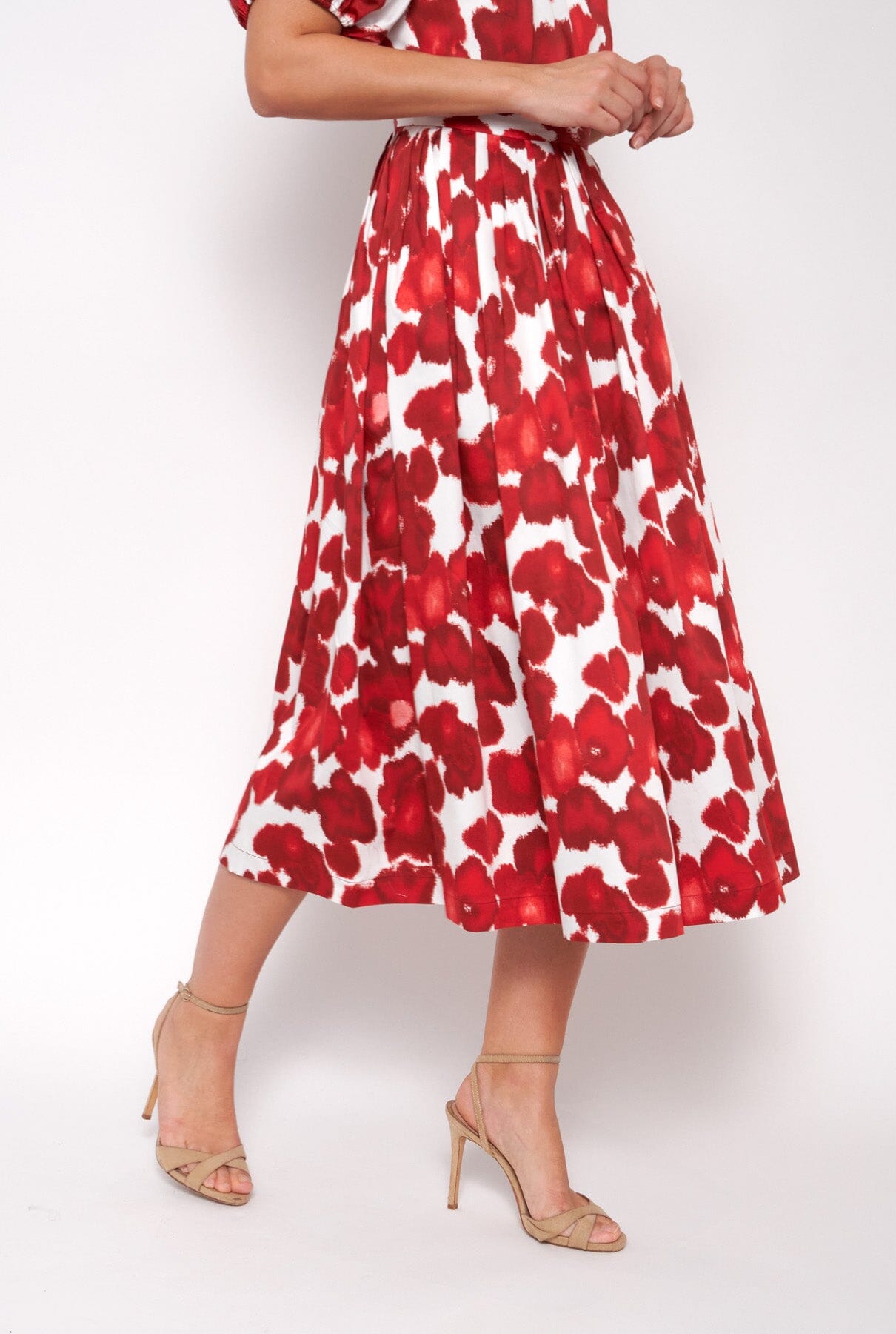 Red cotton print midi skirt Skirts Mirto 