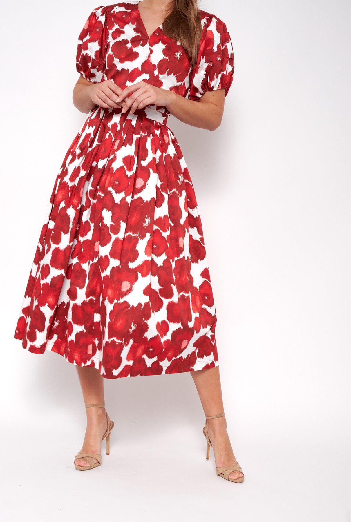 Red cotton print midi skirt Skirts Mirto 