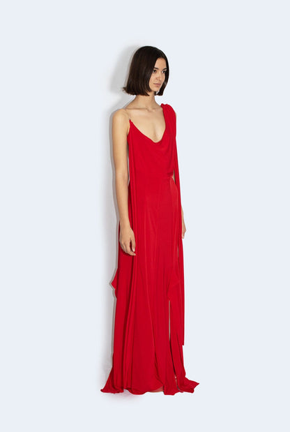 Red knit long dress Dresses Habey Club 