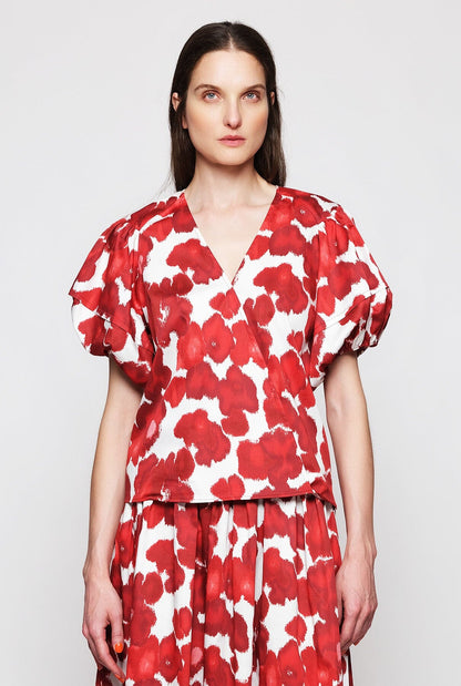 Red printed cotton top Shirts & blouses Mirto 