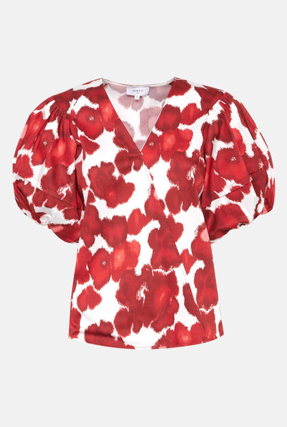 Red printed cotton top Shirts & blouses Mirto 