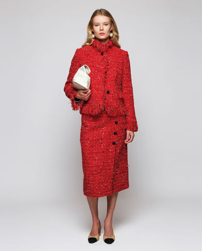 Red Tweed Jacket with Fringes Jackets Mirto 