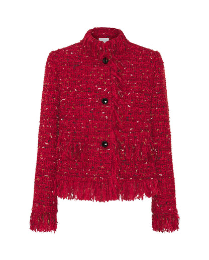 Red Tweed Jacket with Fringes Jackets Mirto 