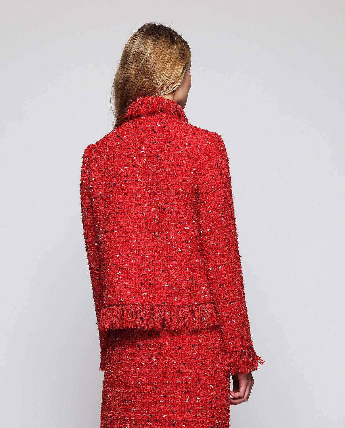 Red Tweed Jacket with Fringes Jackets Mirto 