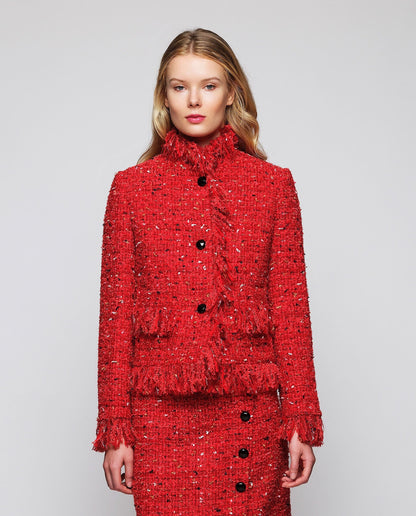 Red Tweed Jacket with Fringes Jackets Mirto XS / 36 