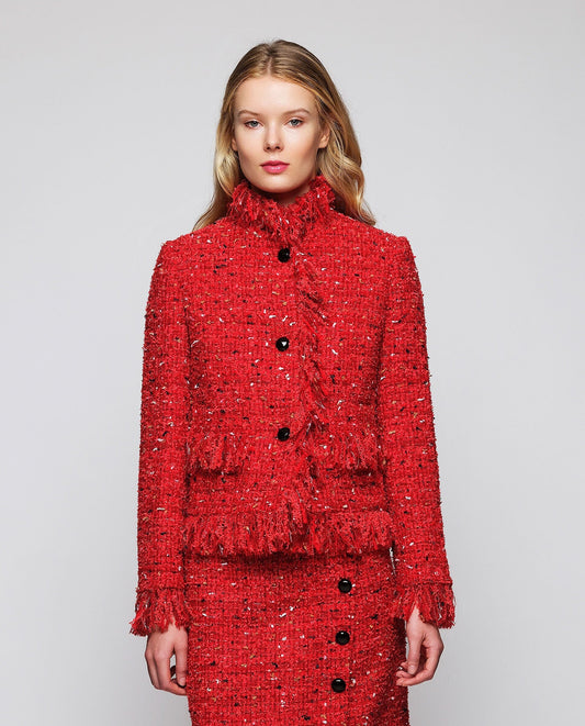 Red Tweed Jacket with Fringes Jackets Mirto XS / 36 