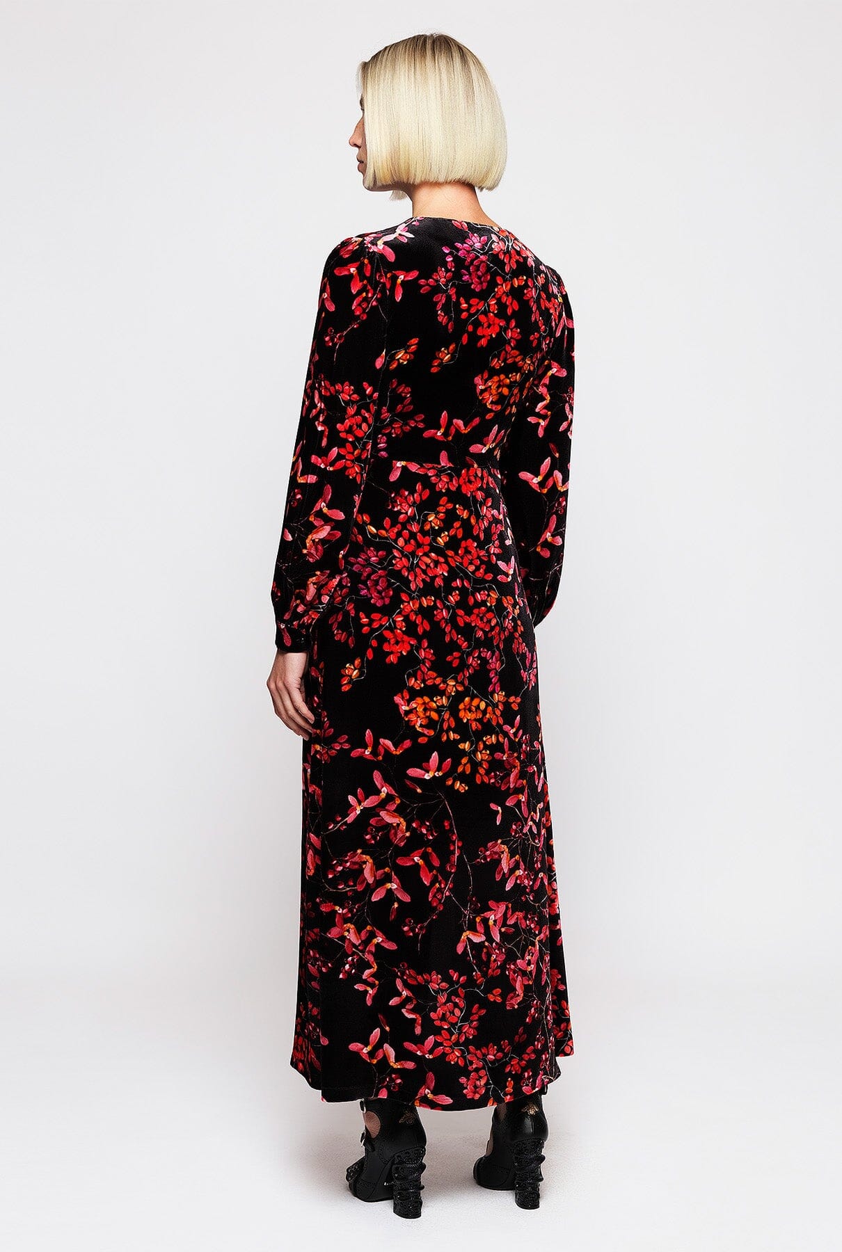 Red velvet floral print dress Dresses Mirto 