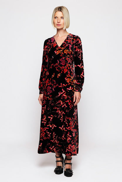 Red velvet floral print dress Dresses Mirto 