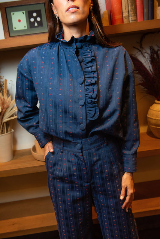 Sobrecamisa Sagitario Azul Detalle Flores Shirts & Blouses IPA BRAND 