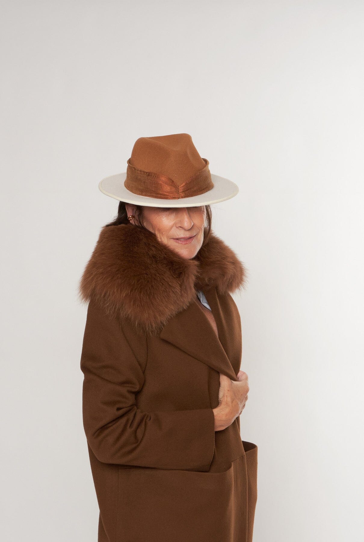 Sombrero Fieltro Mónica Bicolor Camel - Crudo Hats Coterelle 