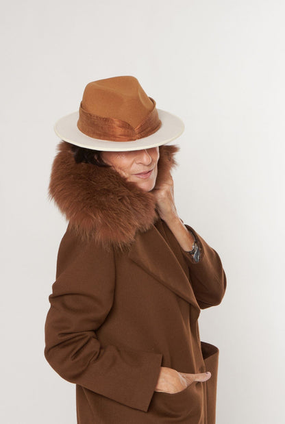 Sombrero Fieltro Mónica Bicolor Camel - Crudo Hats Coterelle 