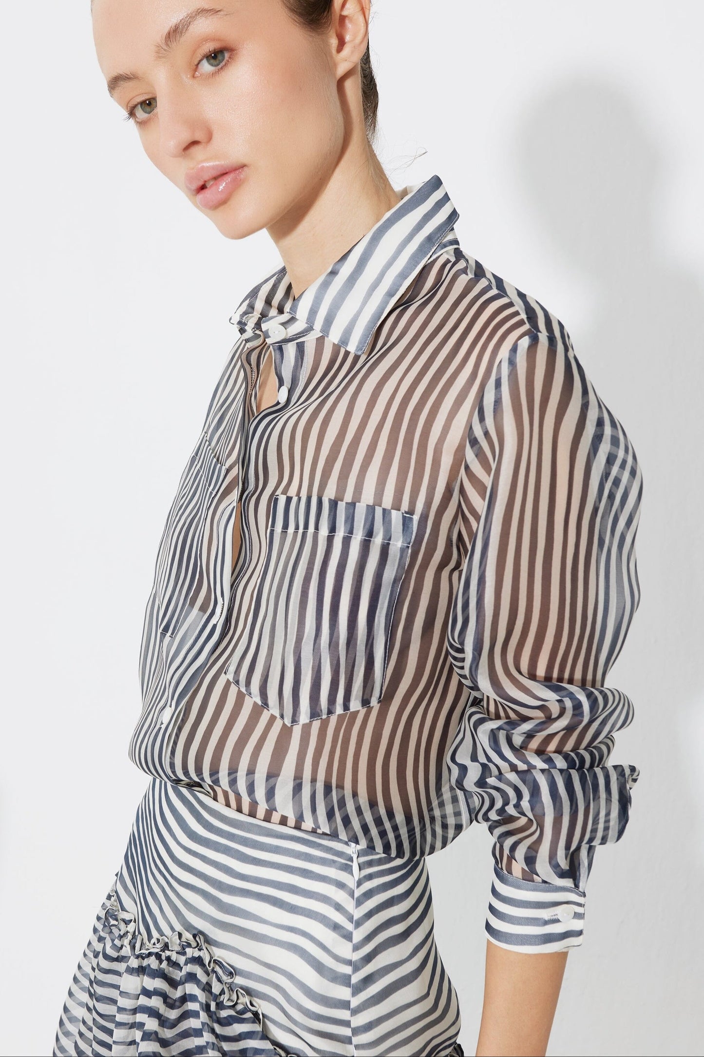 Striped printed silk organza shirt Shirts & Blouses Tot-Hom 