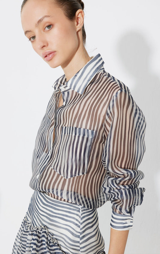 Striped printed silk organza shirt Shirts & Blouses Tot-Hom 